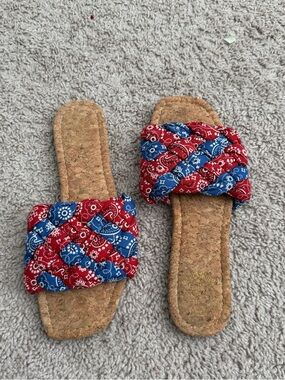 Braided Red & Blue Bandana Slide Sandals